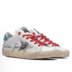 Golden Goose Super-Star Leather Upper Phyton Print Star White/Aqua Glitter Women